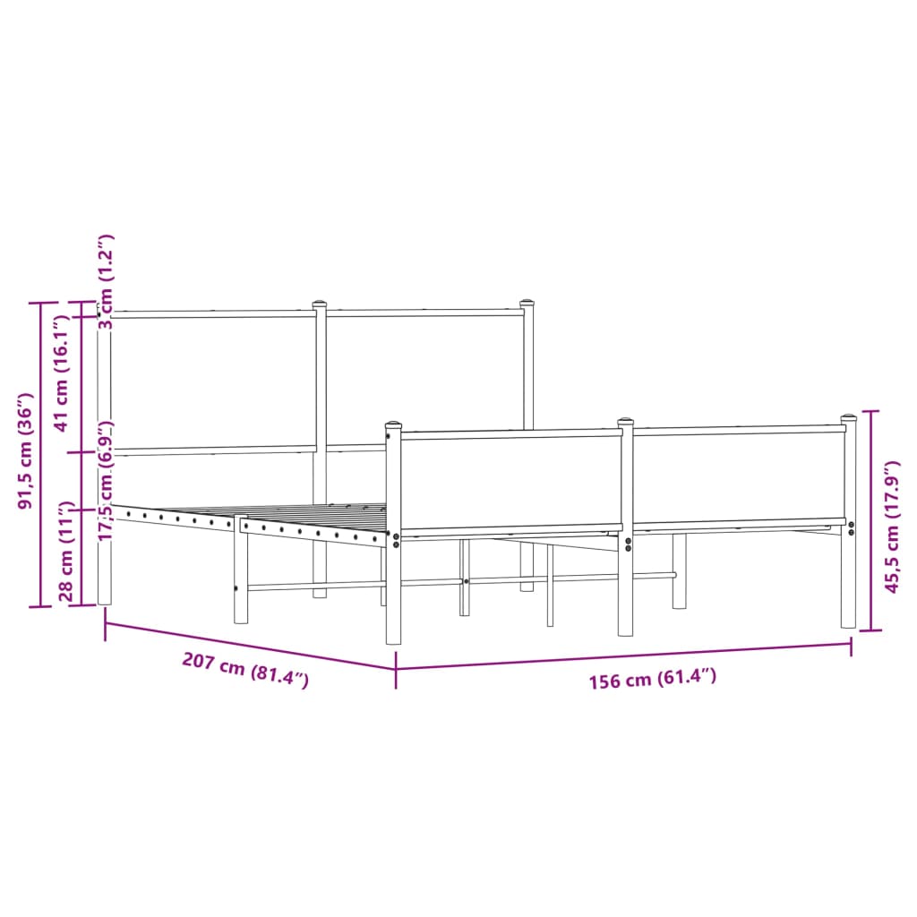 Sängram utan madrass metall sonoma-ek 150x200 cm