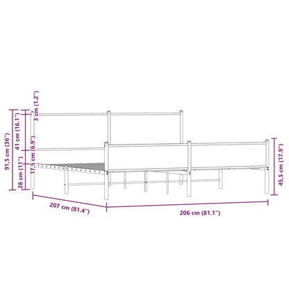 Sängram utan madrass metall sonoma-ek 200x200 cm