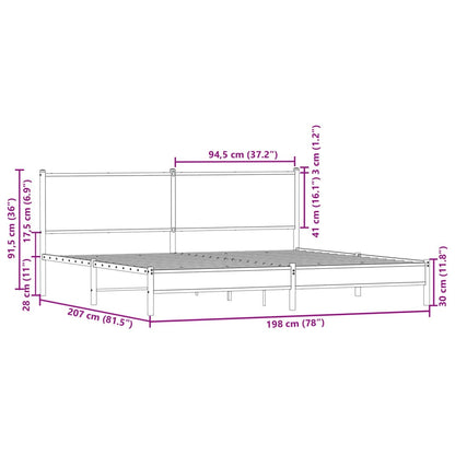 Sängram utan madrass metall brun ek 193x203 cm