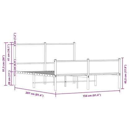 Sängram utan madrass metall brun ek 150x200 cm