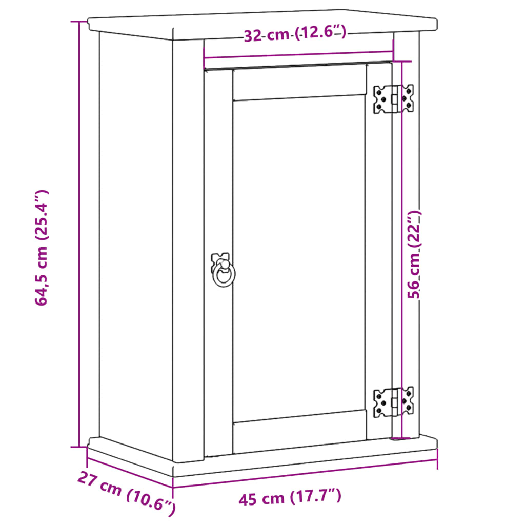 Väggmonterat badrumsskåp Corona 45x27x64,5 cm massiv furu