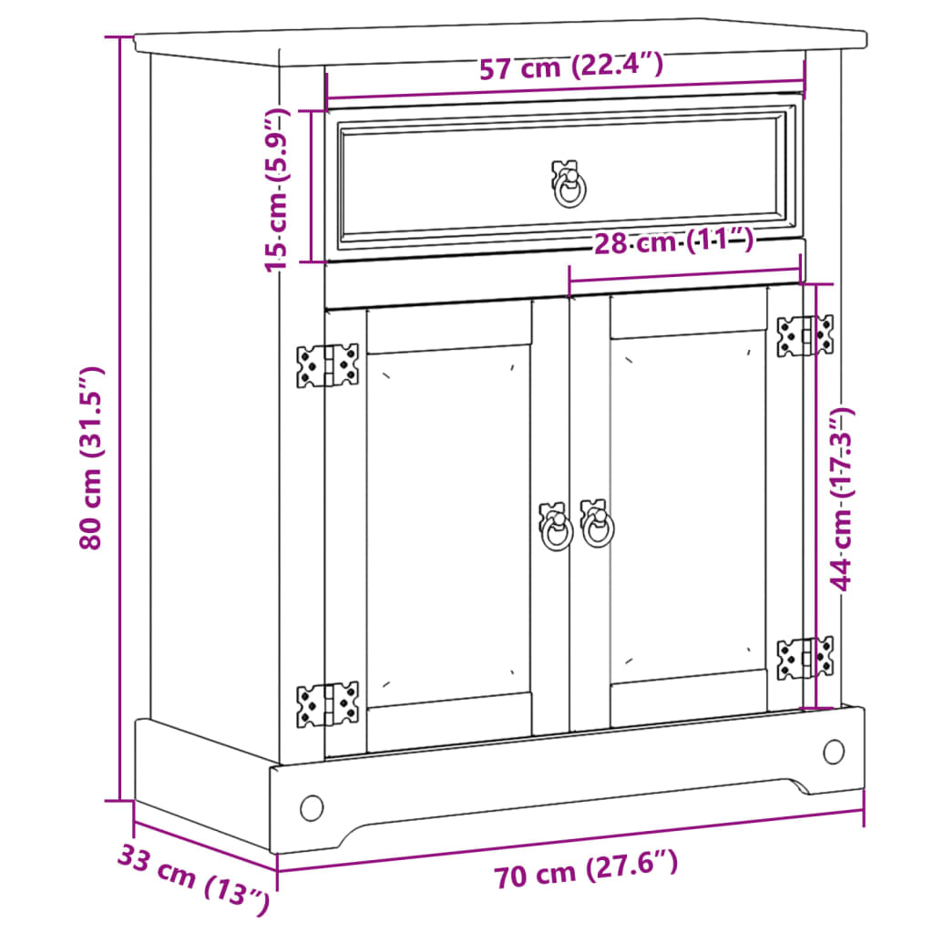 Badrumsskåp Corona 70x33x80 cm massiv furu