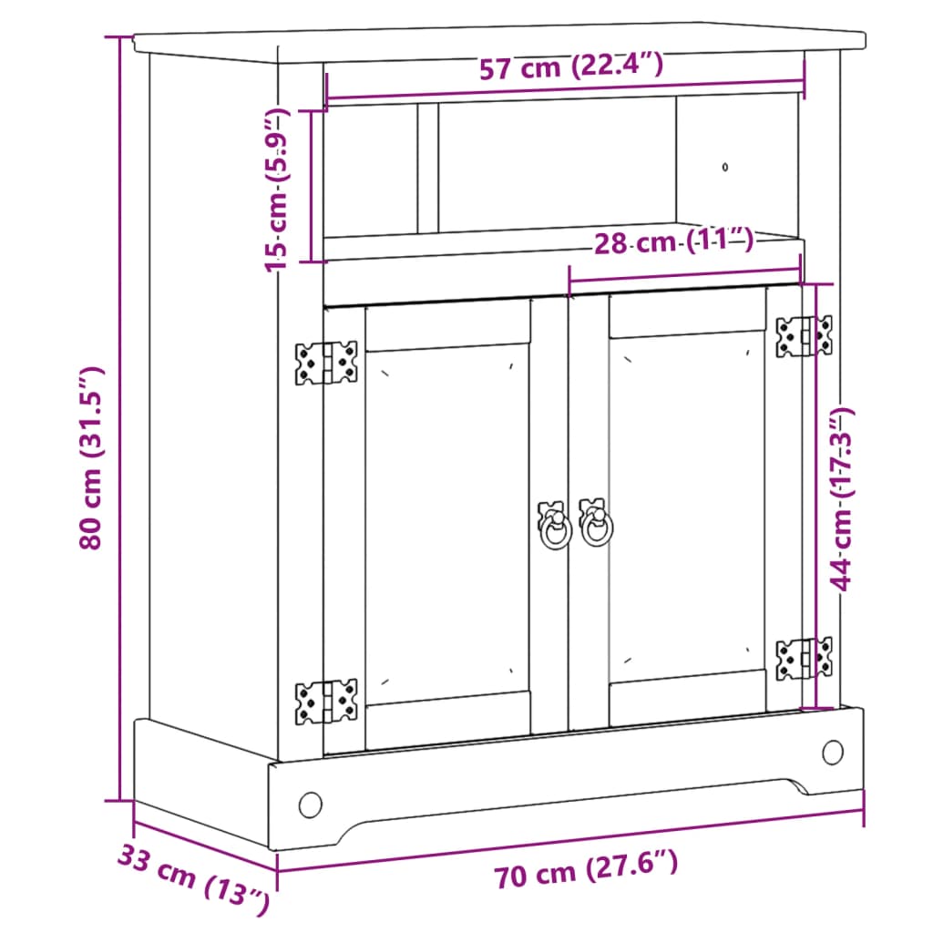 Badrumsskåp Corona 70x33x80 cm massiv furu