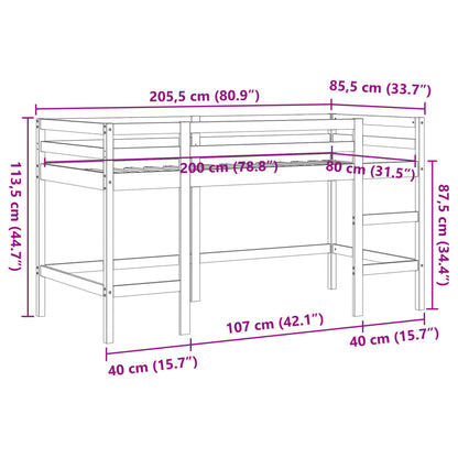 Loftsäng med stege vaxbrun 80x200 cm massiv furu