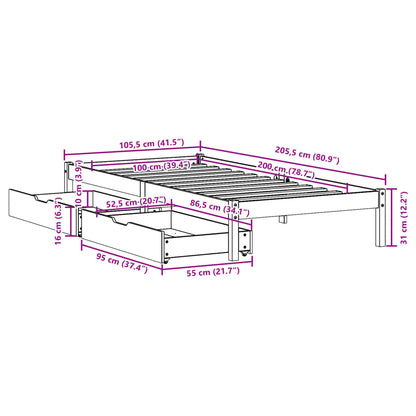 Sängram utan madrass vaxbrun 100x200 cm massiv furu