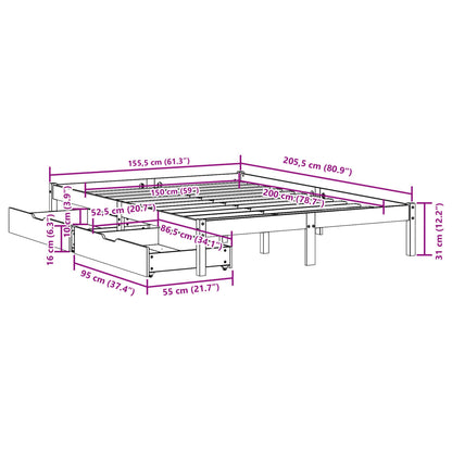 Sängram utan madrass vaxbrun 150x200 cm massiv furu