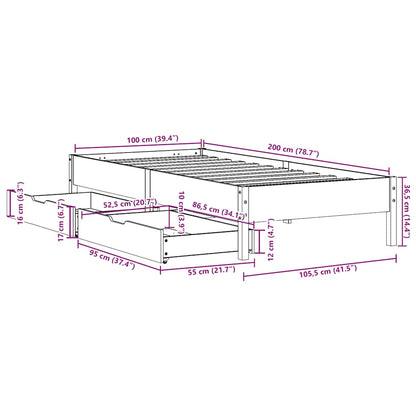 Sängram utan madrass vaxbrun 100x200 cm massiv furu