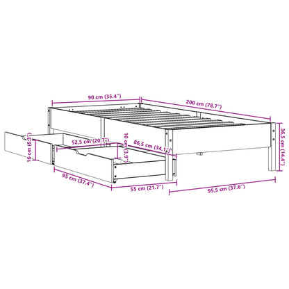 Sängram utan madrass vaxad brun 90x200 cm massiv furu