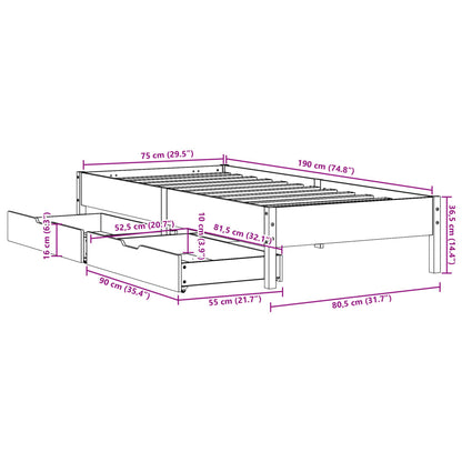 Sängram utan madrass vaxbrun 75x190 cm massiv furu