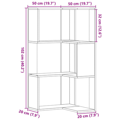 Bokhylla hörn 3 hyllplan ek 50x50x102 cm konstruerat trä