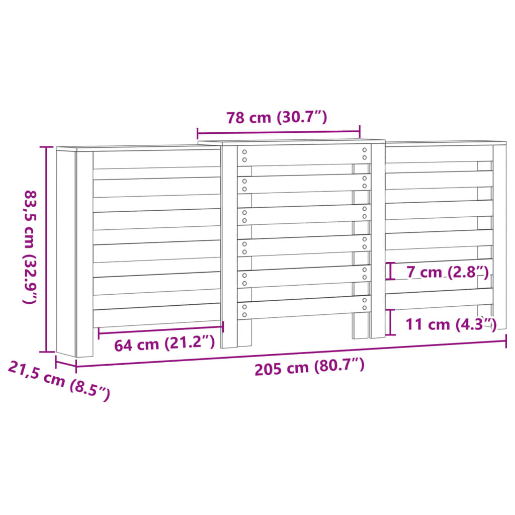 Elementskydd vit 205x21,5x83,5 cm konstruerat trä