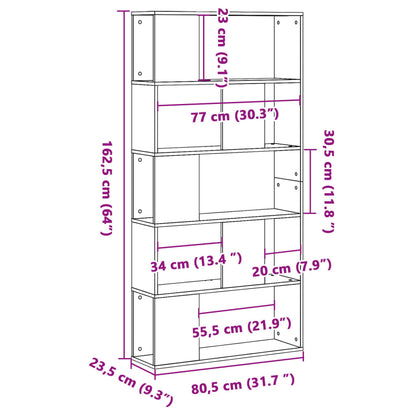 Bokhylla 5 hyllplan vit 80,5x23,5x162,5 cm konstruerat trä