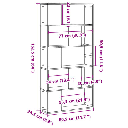 Bokhylla 5 hyllplan sonoma-ek 80,5x23,5x162,5cm konstruerat trä