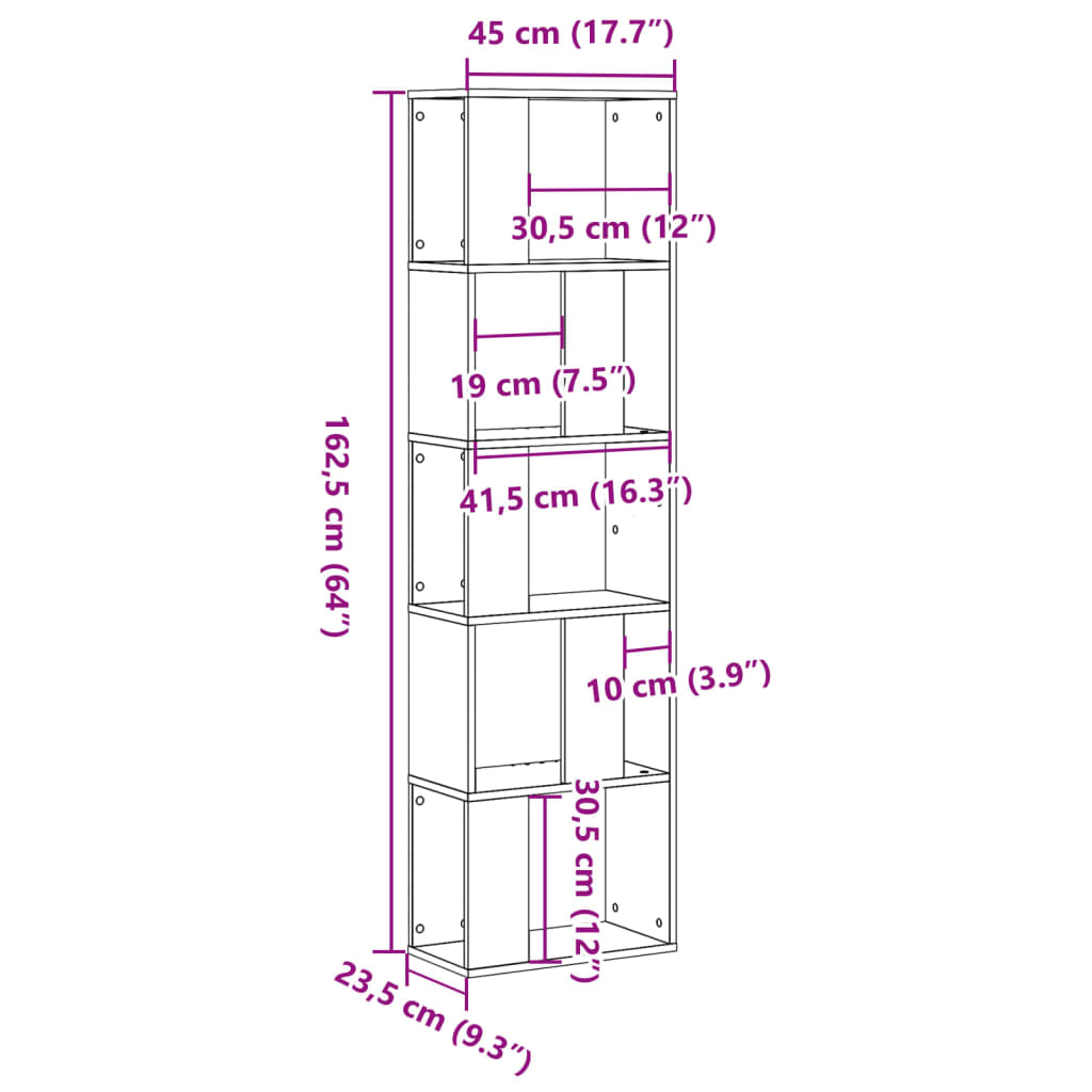 Bokhylla 5 hyllplan sonoma-ek 45x23,5x162,5 cm konstruerat trä