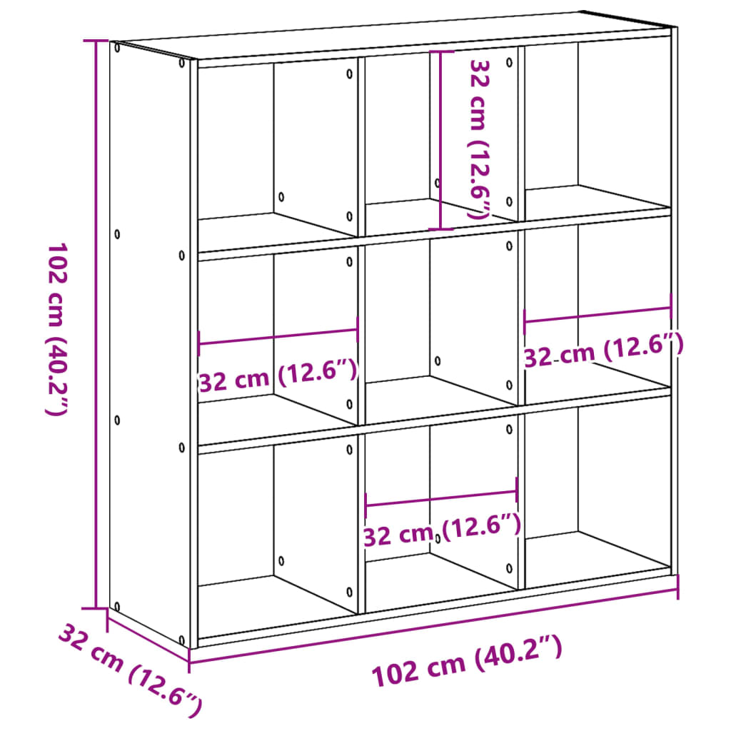 Bokhylla sonoma-ek 102x32x102 cm konstruerat trä