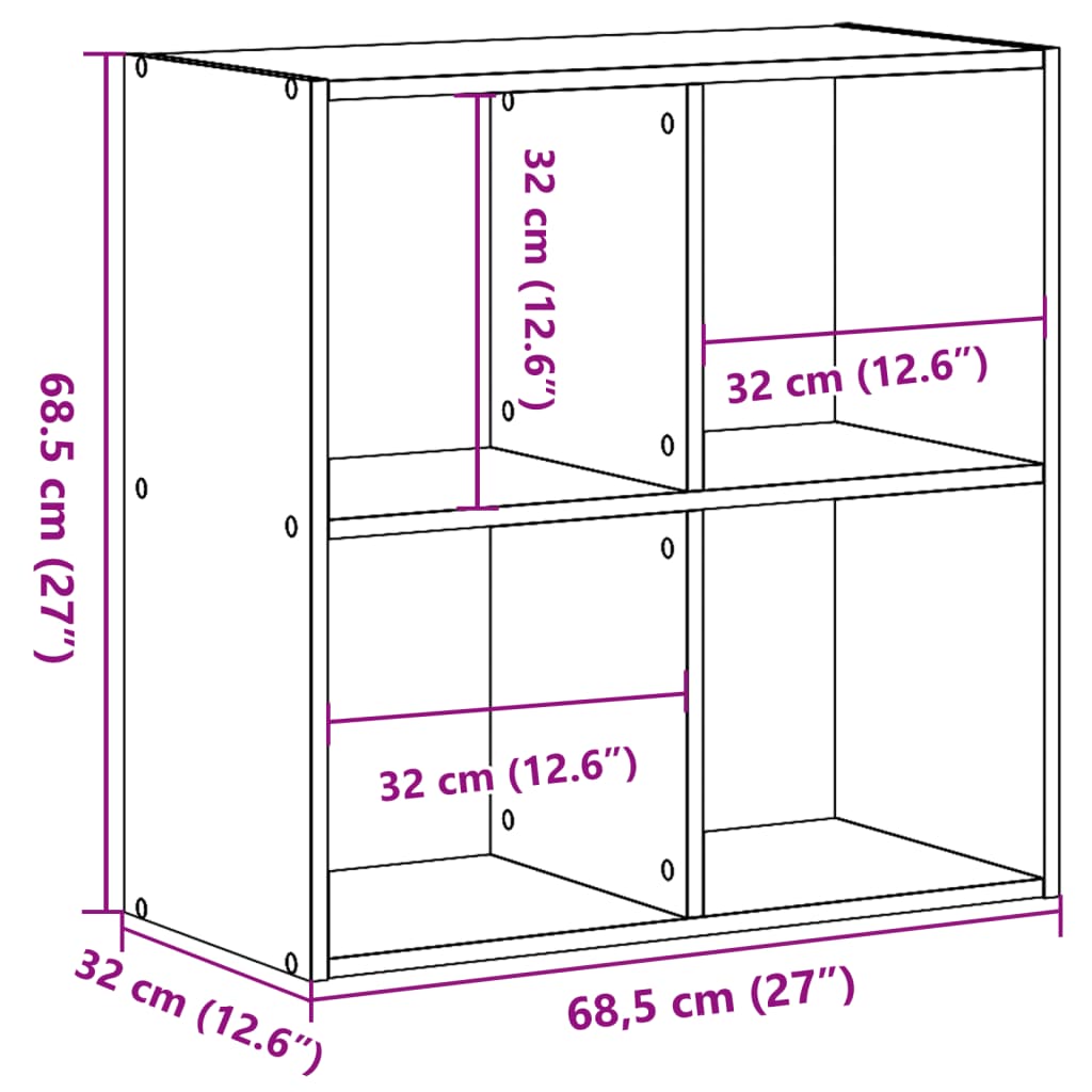 Bokhylla ek 68,5x32x68,5 cm konstruerat trä