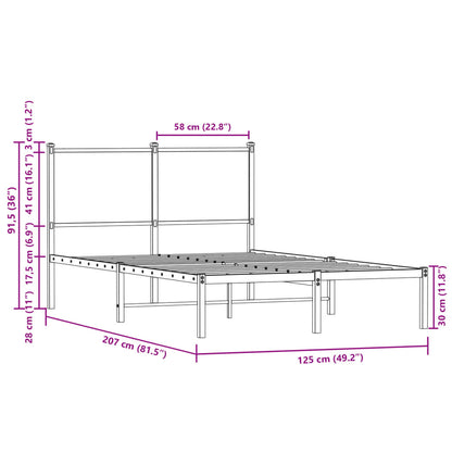 Sängram utan madrass metall rökfärgad ek 120x200 cm