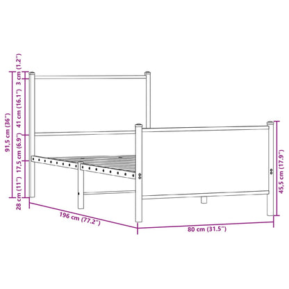 Sängram utan madrass metall rökfärgad ek 75x190 cm