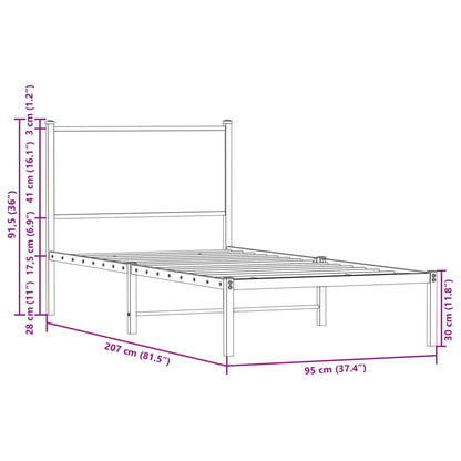 Sängram utan madrass metall sonoma-ek 90x200 cm