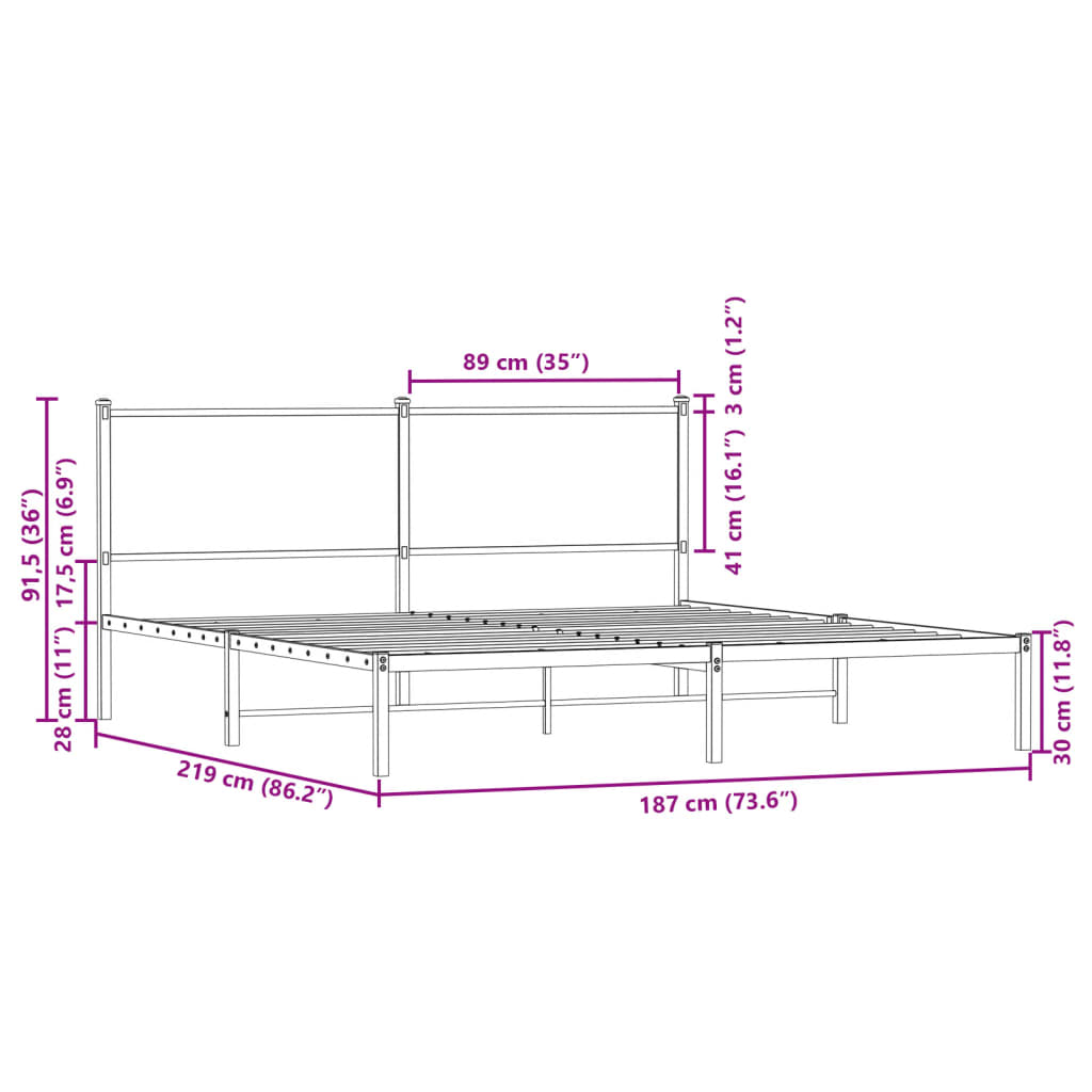 Sängram utan madrass metall sonoma-ek 183x213 cm