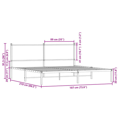 Sängram utan madrass metall sonoma-ek 183x213 cm