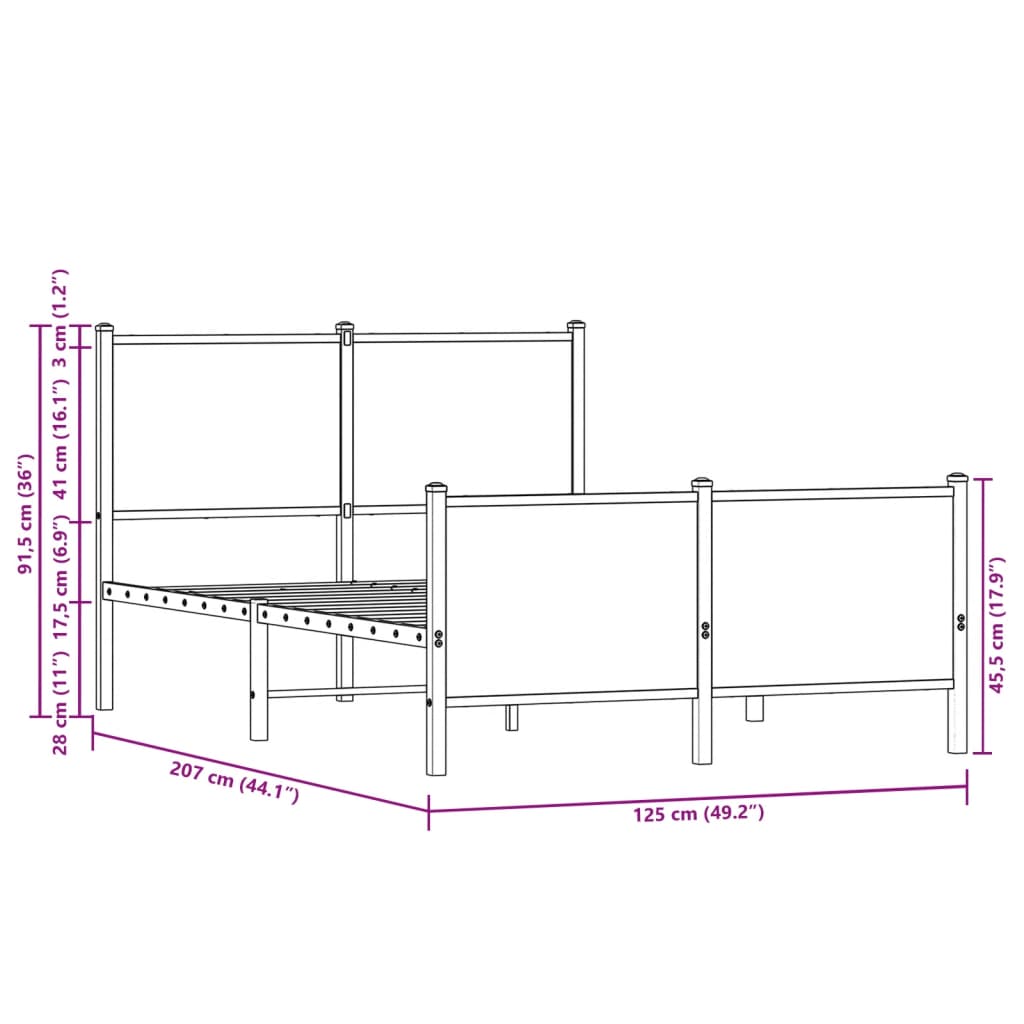 Sängram utan madrass metall sonoma-ek 120x200 cm