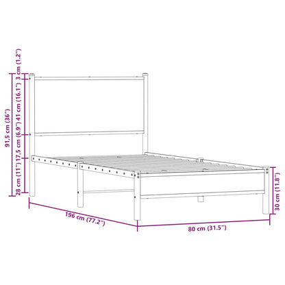 Sängram utan madrass metall rökfärgad ek 75x190 cm