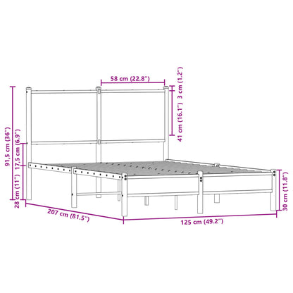 Sängram utan madrass metall rökfärgad ek 120x200 cm