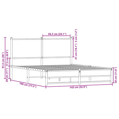 Sängram utan madrass metall rökfärgad ek 137x190 cm