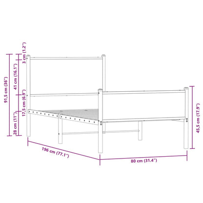 Sängram utan madrass metall rökfärgad ek 75x190 cm