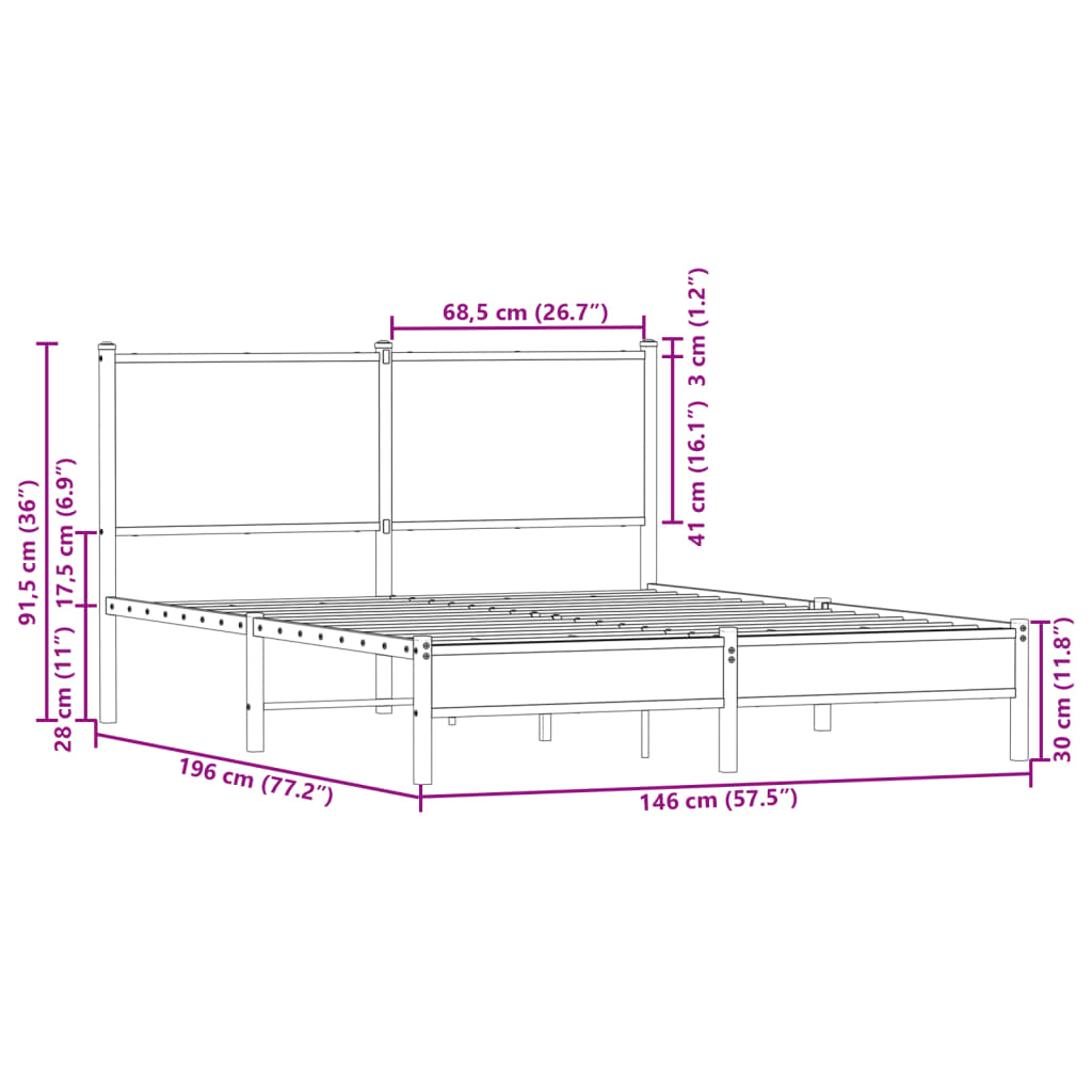 Sängram utan madrass metall sonoma-ek 140x190 cm