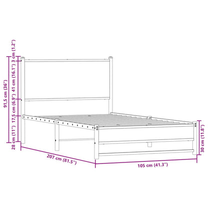 Sängram utan madrass metall sonoma-ek 100x200 cm