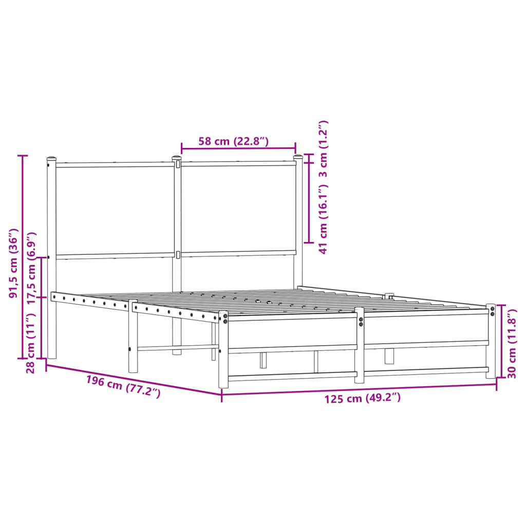 Sängram utan madrass metall sonoma-ek 120x190 cm