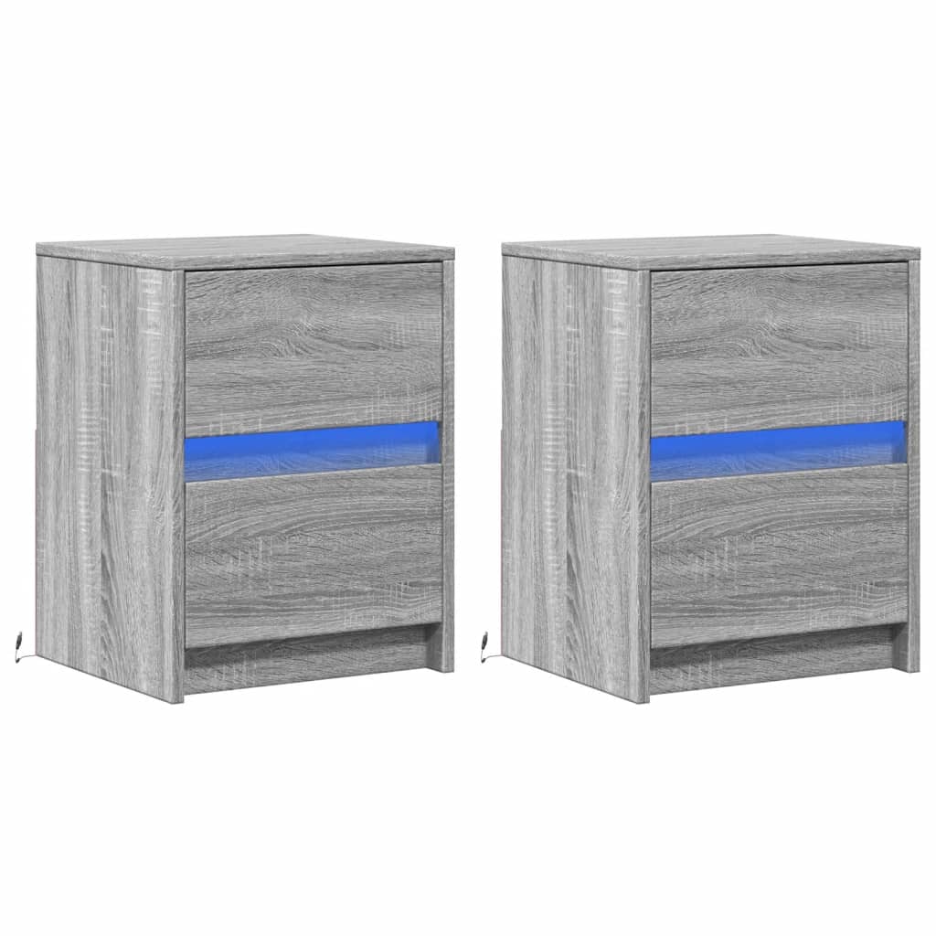 Sängbord med LED-lampor 2 st grå sonoma konstruerat trä