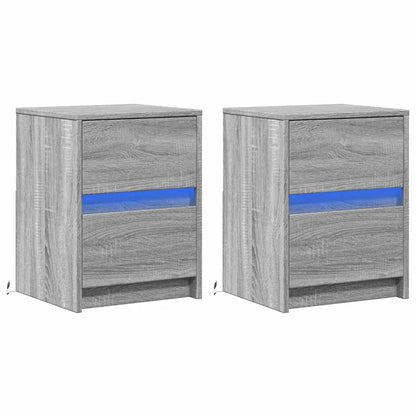 Sängbord med LED-lampor 2 st grå sonoma konstruerat trä