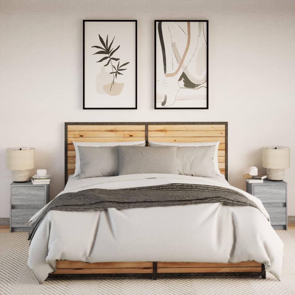 Sängbord med LED-lampor 2 st grå sonoma konstruerat trä