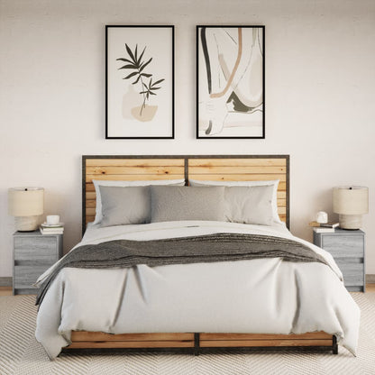 Sängbord med LED-lampor 2 st grå sonoma konstruerat trä