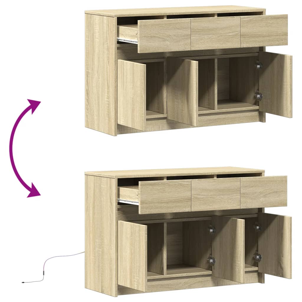 Tv-bänk med LEDs sonoma-ek 91x34x61 cm konstruerat trä