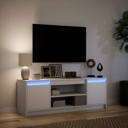 Tv-bänk med LEDs vit 139,5x34x50 cm konstruerat trä