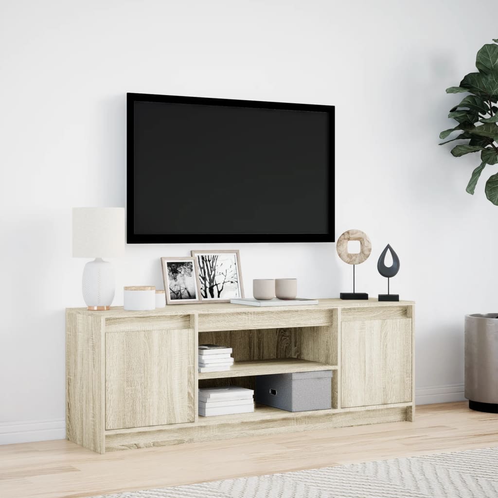 Tv-bänk med LEDs sonoma-ek 139,5x34x50 cm konstruerat trä