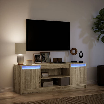 Tv-bänk med LEDs sonoma-ek 139,5x34x50 cm konstruerat trä