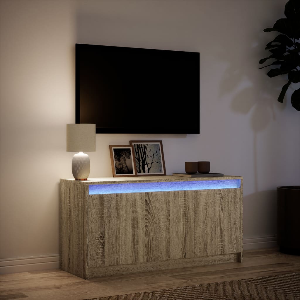 Tv-bänk med LEDs sonoma-ek 100x34x50 cm konstruerat trä