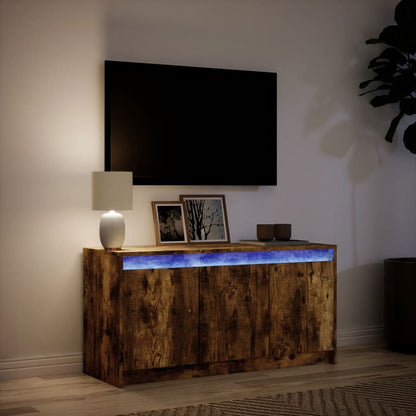 Tv-bänk med LEDs rökfärgad ek 100x34x50 cm konstruerat trä