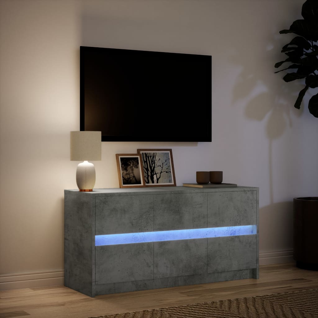 Tv-bänk med LEDs betonggrå 100x34x50 cm konstruerat trä