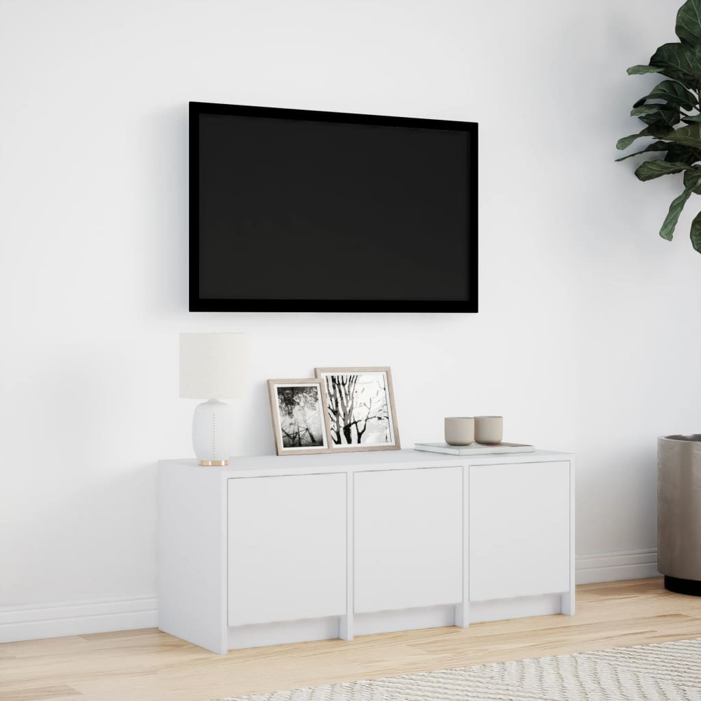 Tv-bänk med LEDs vit 97x34x40 cm konstruerat trä