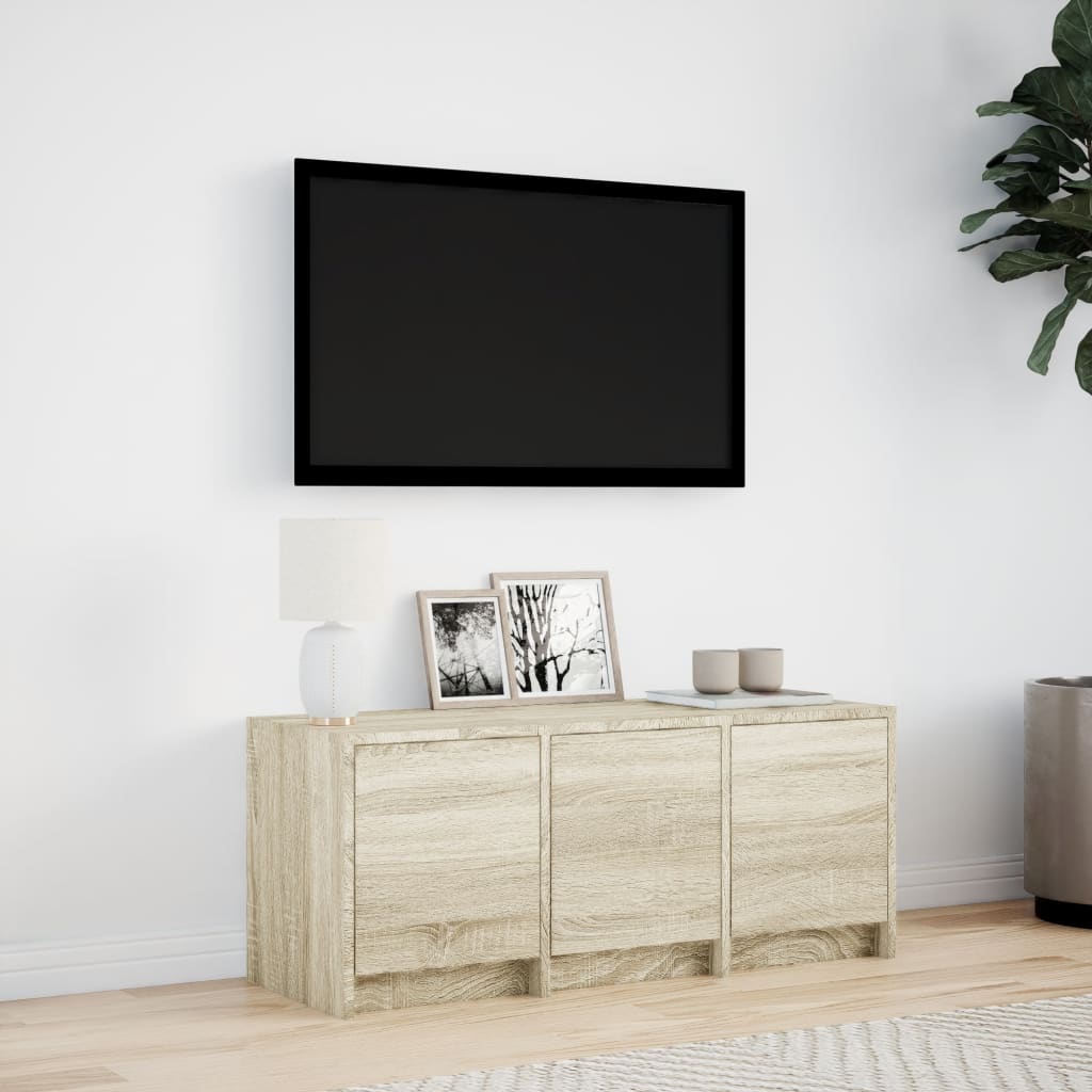 Tv-bänk med LEDs sonoma-ek 97x34x40 cm konstruerat trä