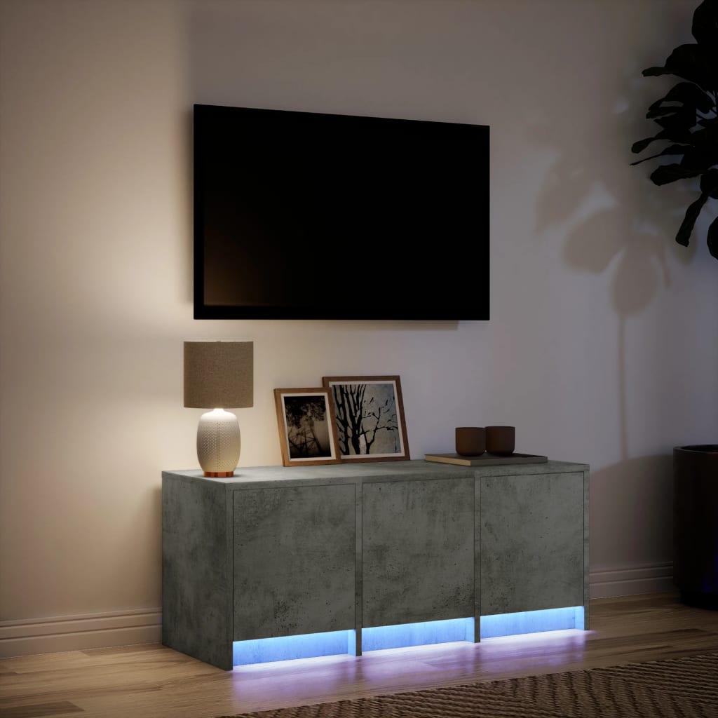 Tv-bänk med LEDs betonggrå 97x34x40 cm konstruerat trä