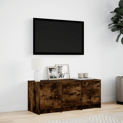 Tv-bänk med LEDs rökfärgad ek 97x34x40 cm konstruerat trä