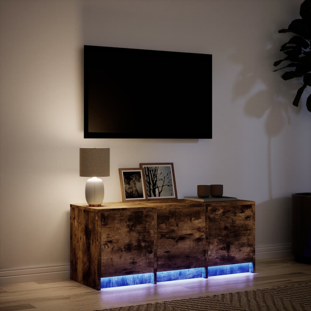 Tv-bänk med LEDs rökfärgad ek 97x34x40 cm konstruerat trä