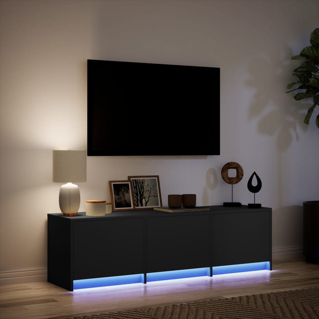 Tv-bänk med LEDs svart 140x34x40 cm konstruerat trä